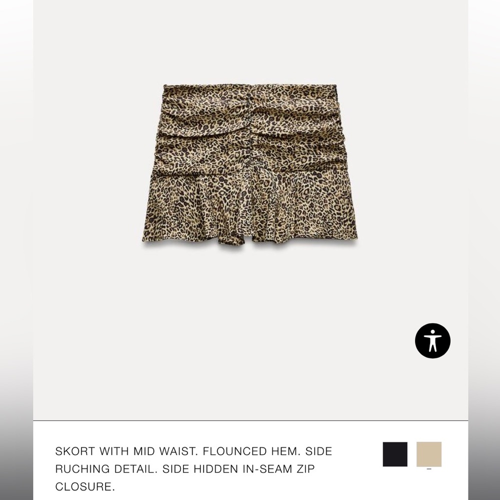 ZARA LEOPARD SKORT WITH MID WAIST. FLOUNCED HEM. SIDE RUCHING DETAIL.